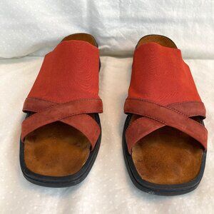 NAOT Orange Leather Elastic Stretch Wedge Slide Sandal Women’s Size US 7.5